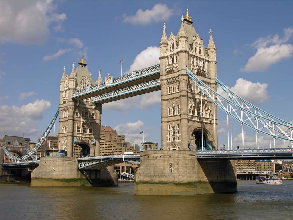 London 01 10 Tower Bridge The Tower Bridge was opened in 1894 and measures 240m between the two towers, which house the machinery for raising the bascules in 90 seconds. The upper walkway is open to visitors.